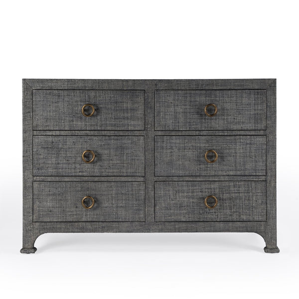 Butler Specialty Chatham 6 Drawer Dresser In Woven Raffia With Brass Pulls - Chic Storage Solution For Any Room Charcoal Gmelina Arborea Wood,Mdf,Maple Veneer,Raffia,Aluminum 9149420-butler