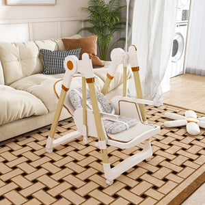 English Elm Convertible Baby High Chair to Rocker with 5-Point Harness, Foldable Feeding Seat, Quiet Wheels, Easy-Clean Tray and Adjustable Recline for Infants and Toddlers White W2699P371974