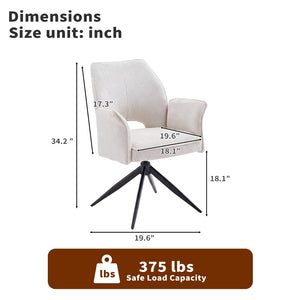 English Elm Fabric Swivel Dining Chairs Set of 2 with 360 Rotation Removable Arms Metal X-frame White W3851P452876