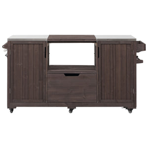 English Elm K&K 66.5" Outdoor Kitchen Island with 1.2" Stainless Steel Top, Ample Storage, Wheels & Bottle Opener Brown N707P250629Z
