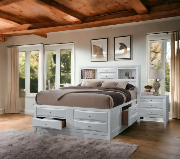 English Elm Ireland Storage Platform Bed Bookcase Headboard Eight Drawers Bedroom Organizer White B2726S00583