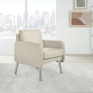 OSP Home Furnishings Lounge Chair with Faux Leather Upholstery and Chrome Legs for Reception or Waiting Areas Chair Cream SL5601-PD28