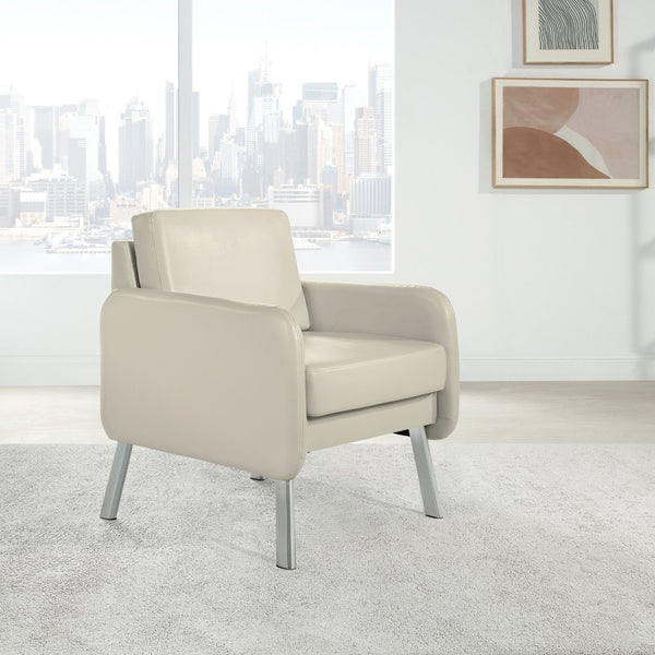 OSP Home Furnishings Lounge Chair with Faux Leather Upholstery and Chrome Legs for Reception or Waiting Areas Chair Cream SL5601-PD28
