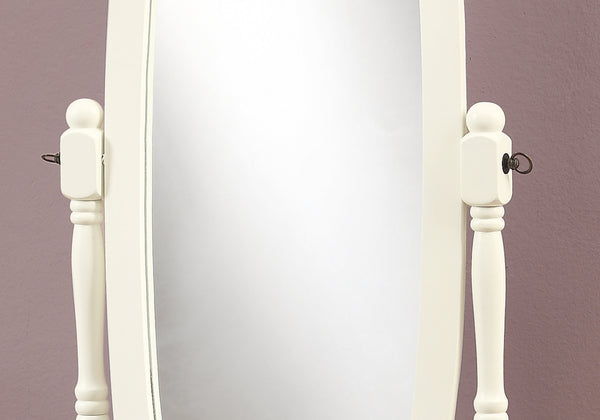 English Elm Mirror, Solid Wood 60" Oval Cheval Floor Mirror in Antique White with Swivel Tilt & Stable Crossbrace B2710P219189