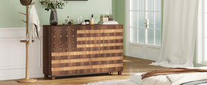 English Elm 55" Solid Walnut Buffet Sideboard Hand Carved Artisan Cabinet with Drawers and Doors W2977S00001