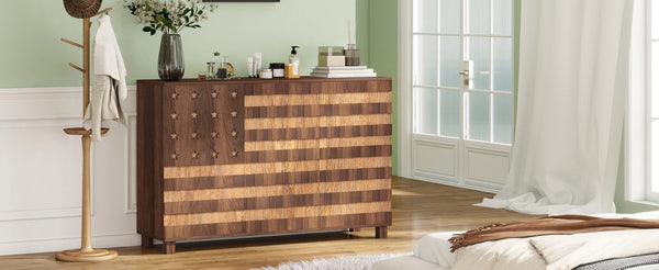 English Elm 55" Solid Walnut Buffet Sideboard Hand Carved Artisan Cabinet with Drawers and Doors W2977S00001