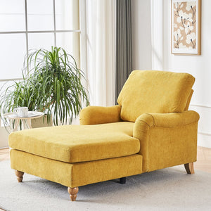 English Elm Modern Mid-Century Oversized Chaise Lounger Sofa Bed with Solid Wood Legs, Deep Seat Comfort Sleeper Yellow W2363S00069