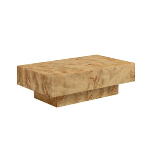 English Elm 43.31 Inch Burl Veneer Rectangular Coffee Table Mid-century Pedestal Base Living Room Natural W2582P431210