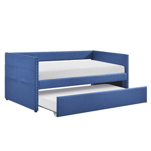 English Elm Modern Upholstered Daybed with Pull Out Trundle Nailhead Trim and Side Storage Pockets Blue B011P419493