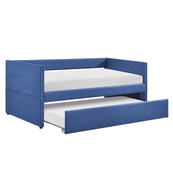 English Elm Modern Upholstered Daybed with Pull Out Trundle Nailhead Trim and Side Storage Pockets Blue B011P419493