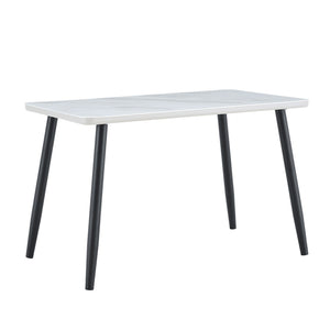 English Elm Modern Marble Look Tempered Glass Dining Table Seats Six with Tapered Black Metal Legs W1151S04621