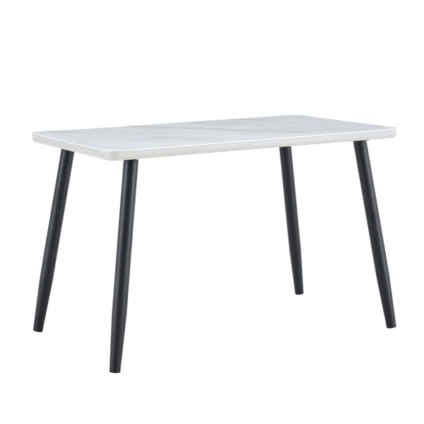 English Elm Modern Marble Look Tempered Glass Dining Table Seats Six with Tapered Black Metal Legs W1151S04621