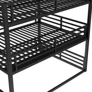 English Elm Queen Metal Triple Bunk Bed - Space-Saving Design With Safety Guardrails & Noise Reduction, Black Finish W1580S00176-GIGA