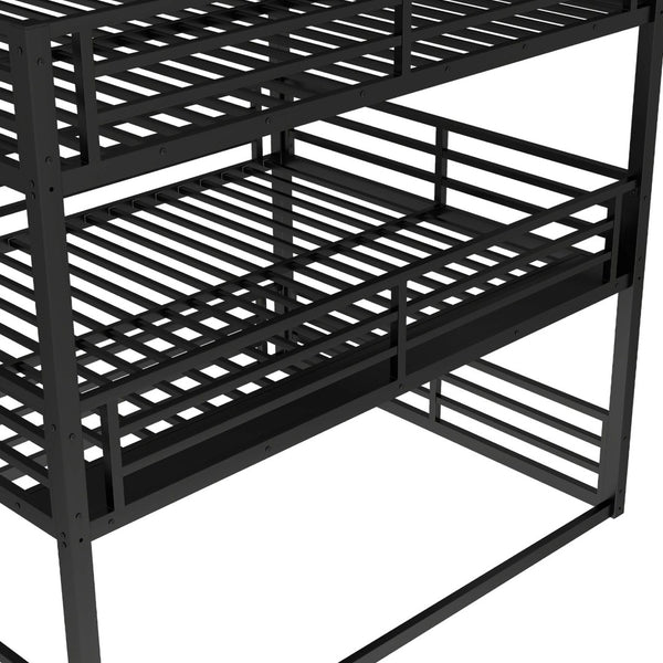 English Elm Queen Metal Triple Bunk Bed - Space-Saving Design With Safety Guardrails & Noise Reduction, Black Finish W1580S00176-GIGA