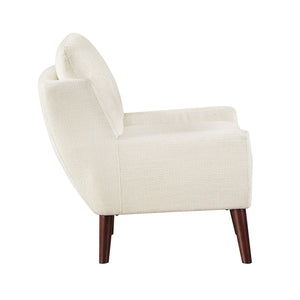 English Elm 1pc Beige Mid-Century Accent Chair with Chenille Upholstery, Reversible Cushions, Solid Wood Legs, 300lb Capacity B011P315593