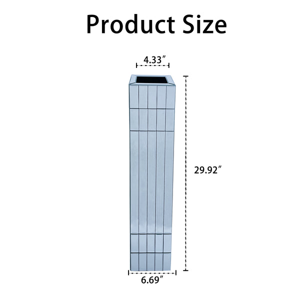 English Elm Tall Mirrored Floor Vase 29.92" Silver Cube Design — Modern Handcrafted Glass & MDF Accent Piece W3836P362099