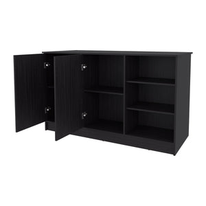 English Elm Wengue Kitchen Island with Six Open Shelves, 59" Wide Modern Rectangular Console for Stylish Storage and Display B062S00606