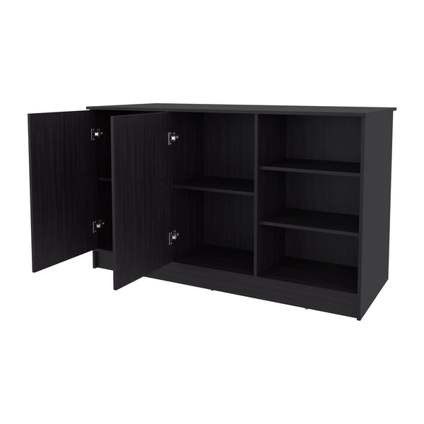 English Elm Wengue Kitchen Island with Six Open Shelves, 59" Wide Modern Rectangular Console for Stylish Storage and Display B062S00606
