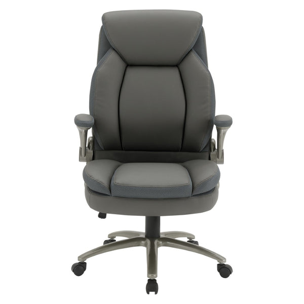 OSP Home Furnishings Big and Tall Ergonomic Office Chair with Lumbar Support Leather Seat 400 Lb Capacity Grey ECH14517BT-EC42