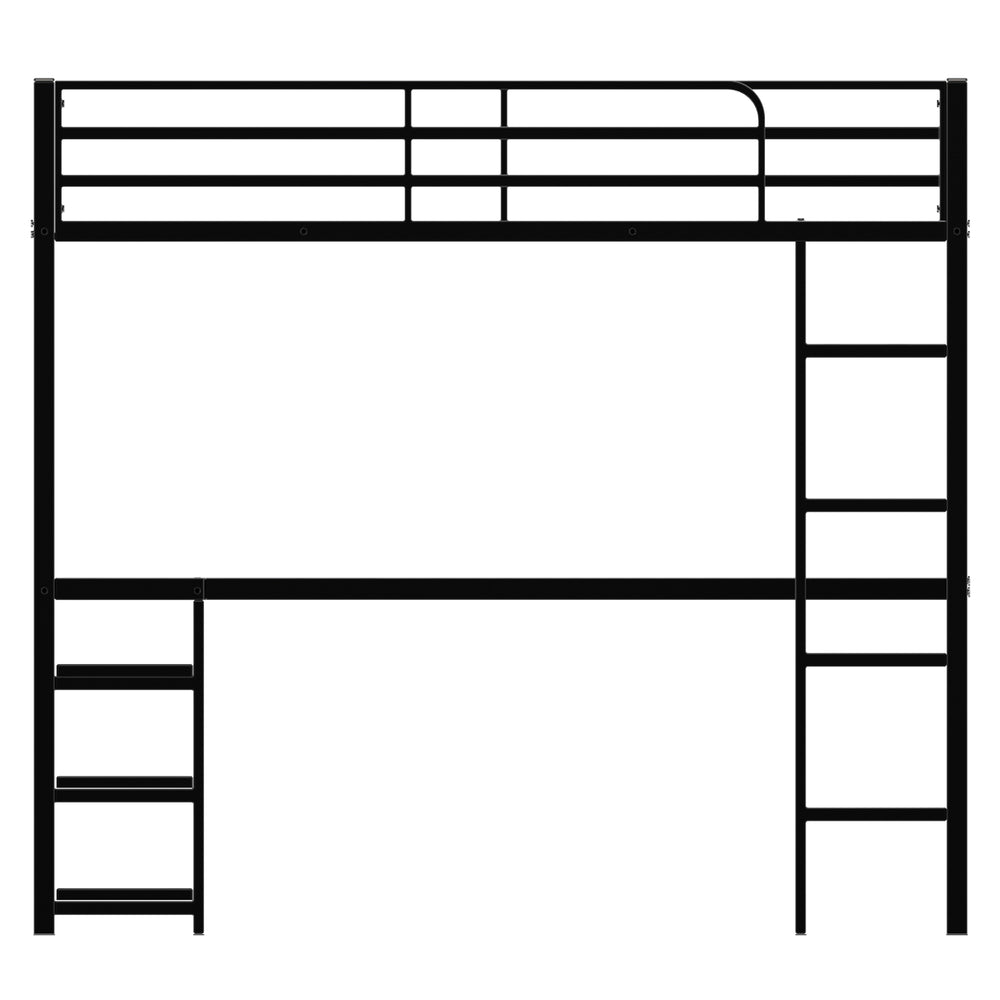 English Elm Full Full Size Loft Bed with Desk & Shelves, Heavy-Duty Metal Frame, Vintage Wood L-Desk, Black W2904S00001