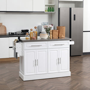 English Elm Homcom Versatile Rolling Kitchen Island Cart With Stainless Steel Top, Storage Drawers & Spice Rack W2225S00041