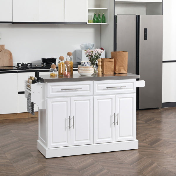 English Elm Homcom Versatile Rolling Kitchen Island Cart With Stainless Steel Top, Storage Drawers & Spice Rack W2225S00041