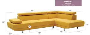 English Elm Riveredge Modern Right-Facing Sectional with Adjustable Armrests & Headrests, Chrome Legs, Fabric Comfort Yellow 21 L x 76 W x 34 H B078S00399
