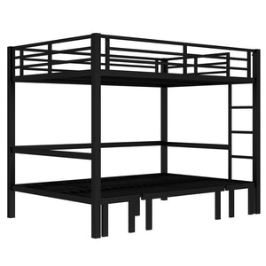 English Elm Queen Metal Bunk Bed - Versatile Queen-Over-Queen With Pull-Out Lower Section & Safety Rails, Black W1580S00208-GIGA