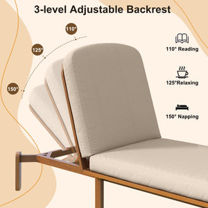 English Elm Outdoor Acacia Wood Chaise Lounge Reclining Patio Chair with Cushion for Poolside Brown N719P445623D