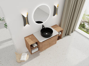 English Elm 54'' Wall-Mounted Bathroom Vanity With Elegant Ceramic Sink, Soft-Close Doors & Ample Storage Shelves W999S00415