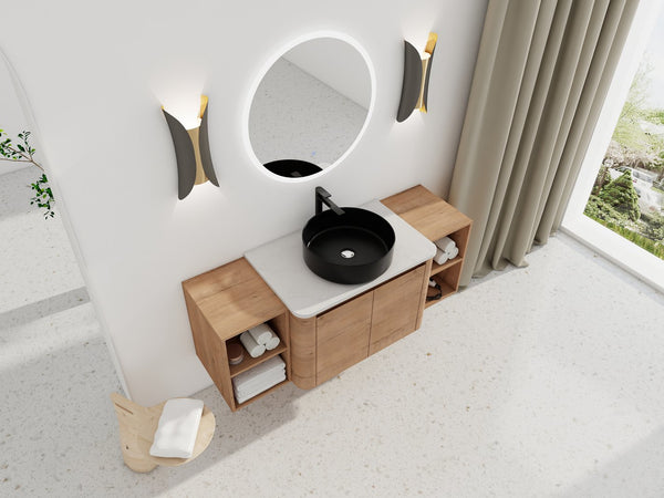 English Elm 54'' Wall-Mounted Bathroom Vanity With Elegant Ceramic Sink, Soft-Close Doors & Ample Storage Shelves W999S00415