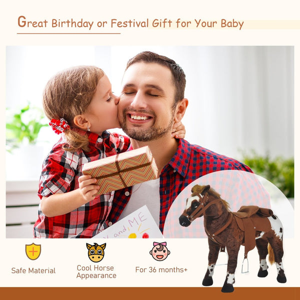 English Elm Qaba Plush Ride on Rocking Horse Toy with Neighing Sounds and Padded Seat for Toddlers W2225P200761