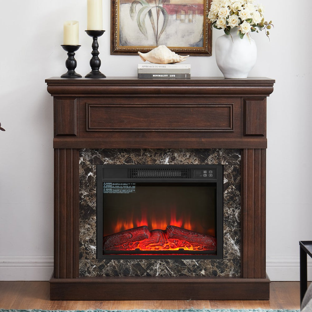 English Elm Electric Fireplace With Elegant Cherry Mantel, Adjustable Flame, Remote Control & Timed Heating Solutions W1758S00030