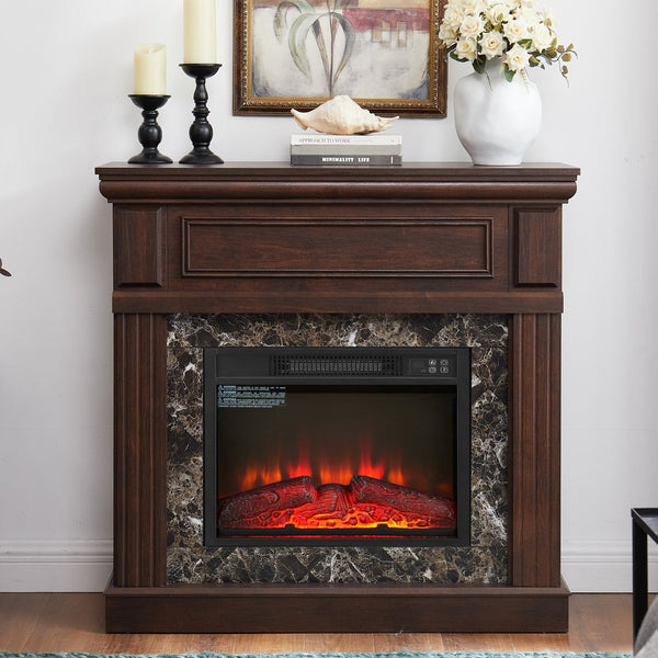 English Elm Electric Fireplace With Elegant Cherry Mantel, Adjustable Flame, Remote Control & Timed Heating Solutions W1758S00030