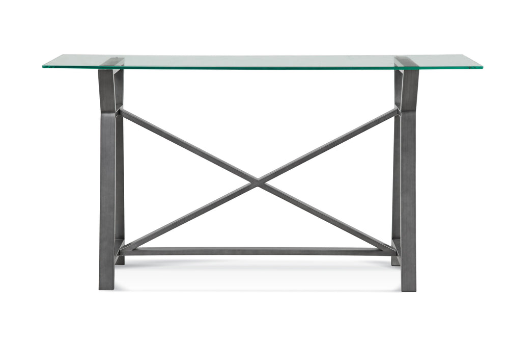 Basset Mirror Ross Console Table With Elegant Metal X Base, Hand-brushed Pewter Finish & Adjustable Levelers Gray Metal,Glass 9150-400-951