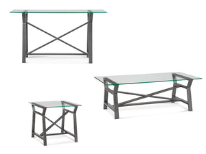 Basset Mirror Ross Console Table With Elegant Metal X Base, Hand-brushed Pewter Finish & Adjustable Levelers Gray Metal,Glass 9150-400-951