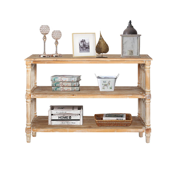 English Elm Rustic 3-Tier Console Table with Gothic Arched Cutouts, 47.24" Antique Natural Wood Entryway Shelf W2295P365031
