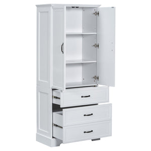 English Elm Tall Bathroom Storage Cabinet - Modern White Design With Adjustable Shelves, Drawers & Doors! N725P206123K-GIGA