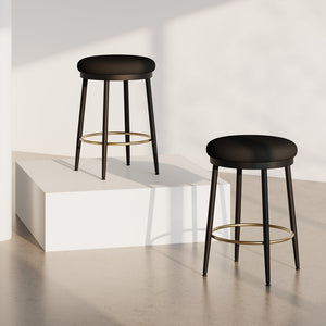 English Elm Christopher Knight Home® - 24.75'' Modern Black Counter Stools Set Of 2 With Velvet Cushion, Iron Frame & Elegant Gold Footrest N780P189729B