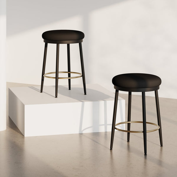 English Elm Christopher Knight Home® - 24.75'' Modern Black Counter Stools Set Of 2 With Velvet Cushion, Iron Frame & Elegant Gold Footrest N780P189729B