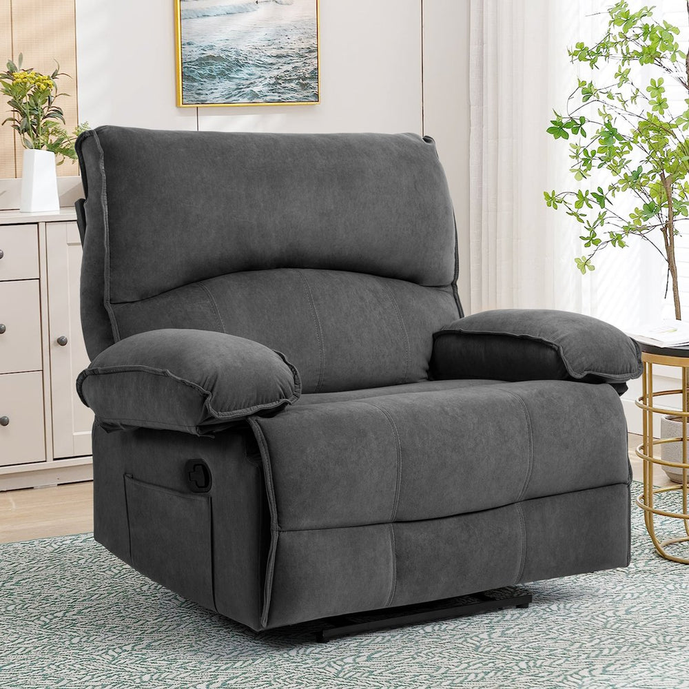 English Elm Oversized Velvet Push-Back Recliner Chair Sofa with Massage Pillow, Super Soft Fleece Comfort and Easy Assembly Grey W1403S00003
