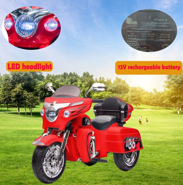 English Elm 12v Kids Electric Ride on Motorcycle with Led Lights Bluetooth Music and Storage Trunk Red W1760P237297