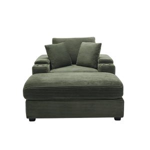 English Elm Corduroy Chaise Lounge Sofa With Movable Ottoman, Cupholders, Storage & Detachable Cushions W2120S00005-GIGA