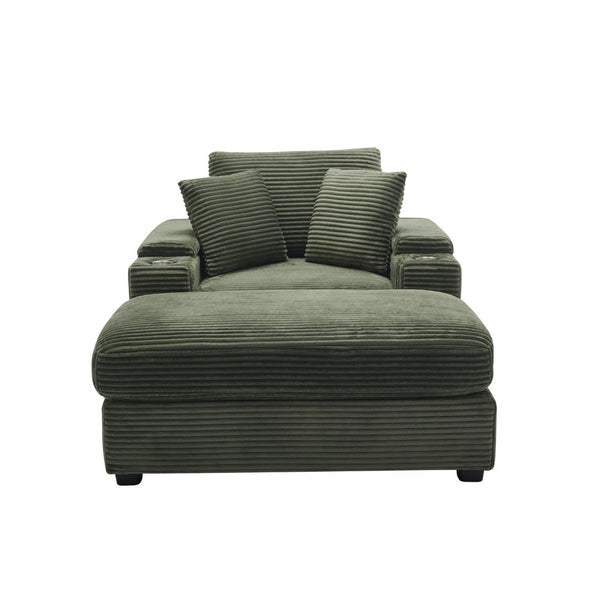 English Elm Corduroy Chaise Lounge Sofa With Movable Ottoman, Cupholders, Storage & Detachable Cushions W2120S00005-GIGA