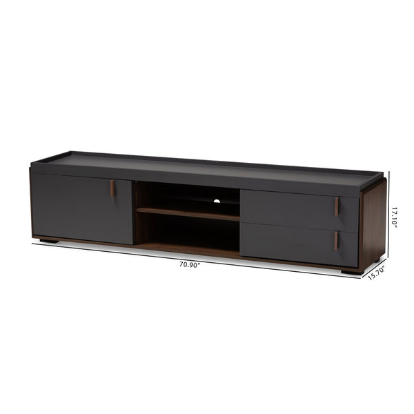 Baxton Studio Baxton Studio Modern Two-Tone Gray & Walnut 2-Drawer TV Stand for Organized Living Room Style BR3TV313-Columbia/Dark Grey-TV