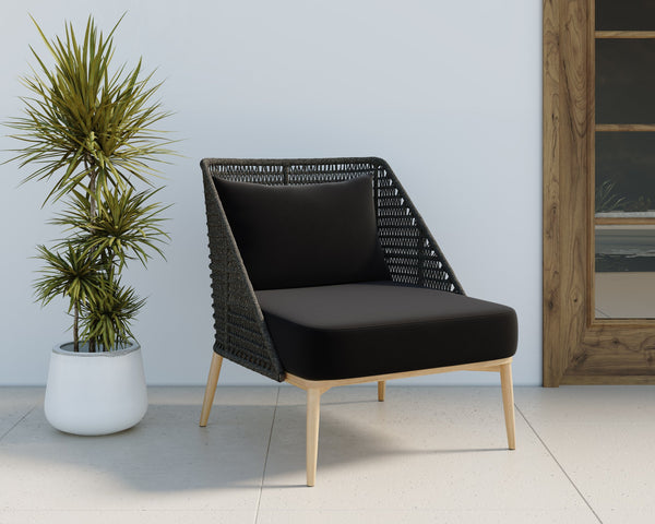 Sunpan Andria Outdoor Lounge Chair - Modern Design with Durable Teak Base and Weather-Resistant Fabric Arashi Black