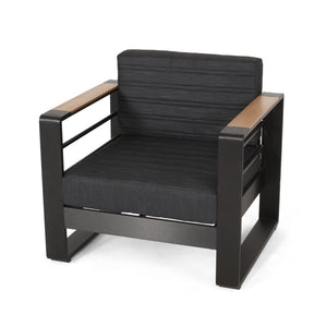 English Elm Christopher Knight Home® - Outdoor Club Chair Aluminum Frame with Water-Resistant Cushions, Slat Design, Rust-Resistant Finish 71734.00BLK-2