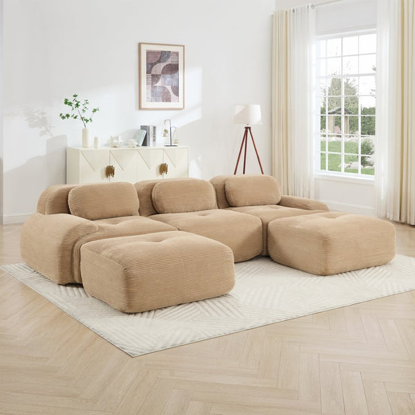 English Elm U-shaped Modular Sectional Corduroy Sofa with Wide Armrests for Living Room Comfort Camel W714S01241