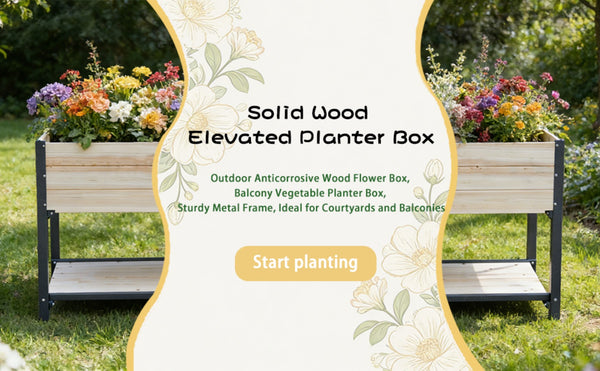 English Elm New Solid Iron and Wood Raised Garden Bed Ergonomic Standing Planter for Patio W1431P470876