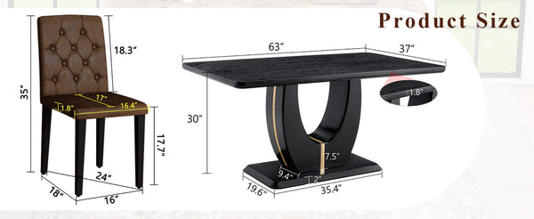 English Elm Black Wood Grain Mdf Dining Table Set Seats Four with Suede Upholstered Chairs W1151S04473